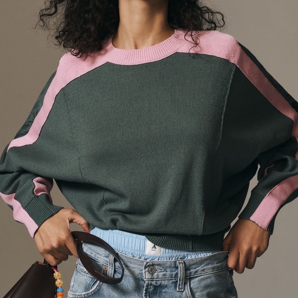 Anthropologie Maeve Dolman Sleeve Crewneck Color Block Sweater